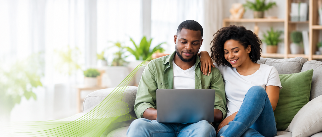 A couple enjoying fast home internet